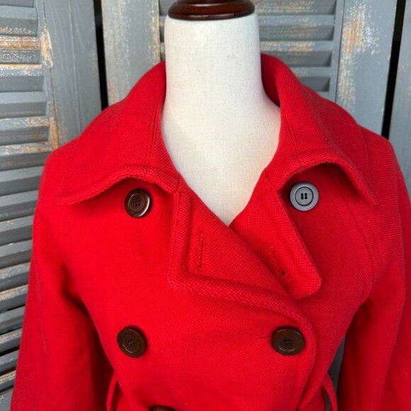 J. Crew Sadie Double Breasted Belted Wool Coat Poppy Red Sz 2 - Picture 2 of 16